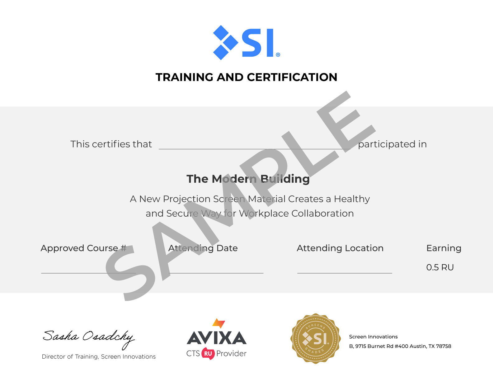 AVIXA Certificate Sample