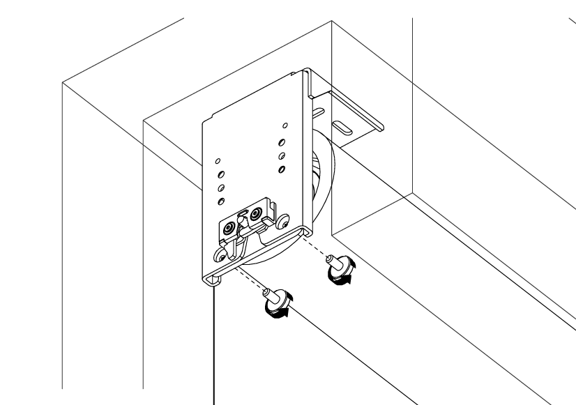 Ceiling-corner bracket assembly with two screws being tightened into mounting position during installation