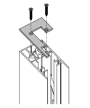 Flat mounting bracket being secured to top of vertical track with two screws
