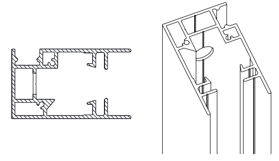 Cross-section diagram of KAOS track profile shown from two angles: end view and side view