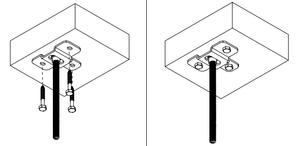Two-panel diagram showing ceiling mounting bolts being inserted then tightened into a Solo 3 bracket plate