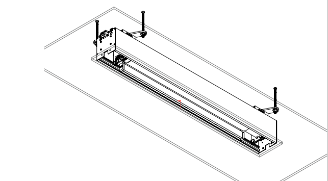 Solo 3 cassette recessed into ceiling cutout with wire rope suspension hardware at both ends