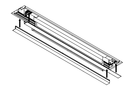 Solo 3 cassette mounted in ceiling recessed housing with support brackets below, isometric view