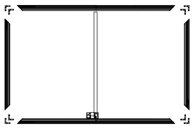 Front view diagram of assembled frame with center vertical support bar attached at top and bottom rails