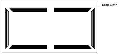 Diagram showing frame laid flat on drop cloth with four corner sections visible from above