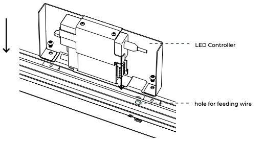 LED Controller mounted on frame rail with wire feeding hole labeled below