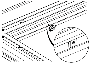 Corner bracket with thick and thin tabs inserted into frame channels, with inset detail view