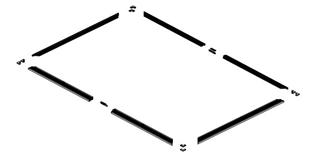 Four frame rails laid flat with viewing side down, separated before assembly