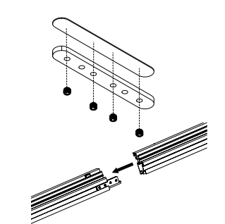 Mounting bracket with four screws aligning above dual-rail ceiling track channel