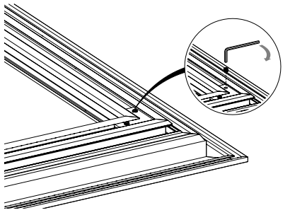 Corner bracket installation showing two hex and two standard brackets at frame corner