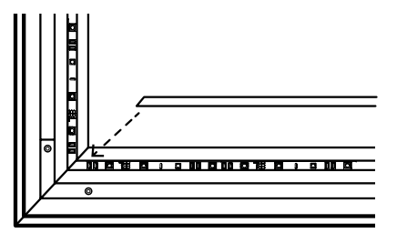 Corner bracket assembly showing four brackets installed at frame corner, two with hex heads
