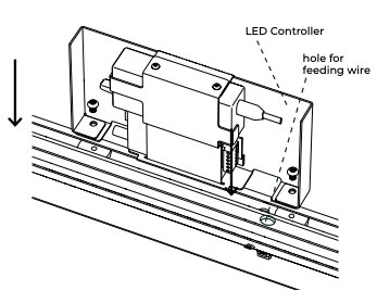 LED Controller mounted on frame rail with labeled wire feeding hole