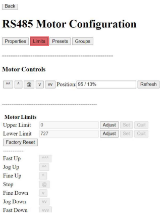 RS-485 Motor Limits
