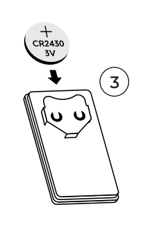 CR2430 3V battery inserted label-side up into Niño remote back