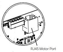 Close-up diagram of Zero G motor enclosure showing RJ45 Motor Port location