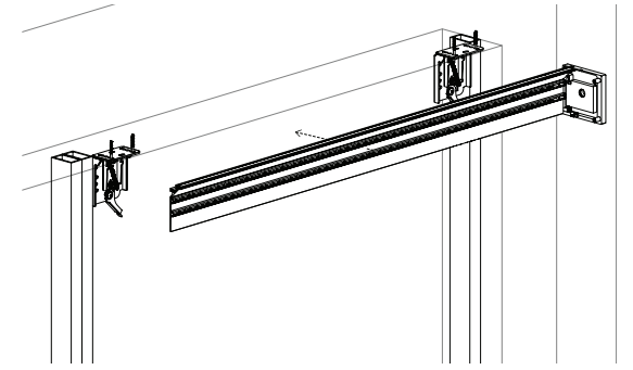 KAOS wall bracket mounted 4-6 inches from jamb with shade extrusion spanning between two end brackets