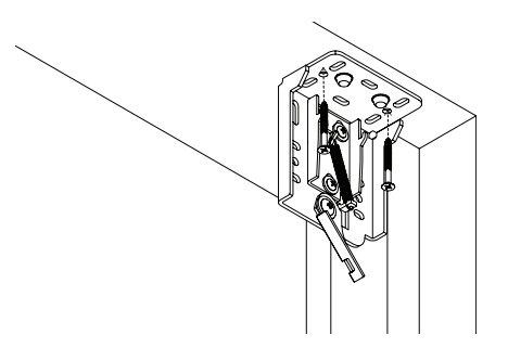 Wall bracket mounted on vertical jamb with screws, shown in step 1 installation diagram