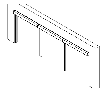 Three shade extrusions mounted on wall brackets spanning a window opening, isometric view