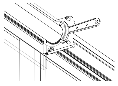 Fabric roll installed on motor-side bracket with idler arm engaged on shade extrusion