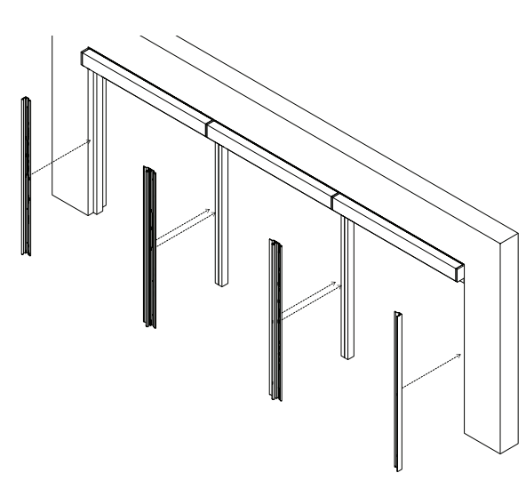 Exploded diagram showing Nano side channels aligning to wall-mounted bracket positions on both left and right sides