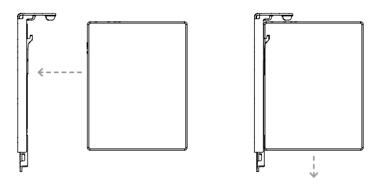 Diagram showing shade sliding onto wall bracket, then dropping down to lock in place