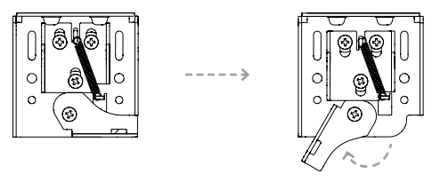 Wall bracket lever shown in down position, then rotated outward to open position