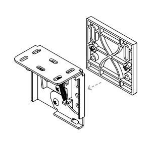 Wall bracket separating from shade cassette end cap, shown in exploded view