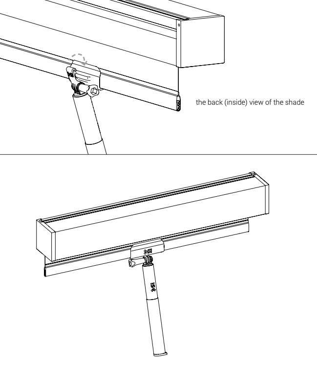 Back inside view of shade cassette with spanner wrench adjusting the shade limiter on end cap