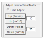 Adjust Limits-Reset Motor panel with Limit Adjust radio button and Up, Down pulse input fields