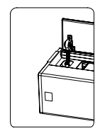 Projection screen case placed flat on top of a cabinet during surface mount installation