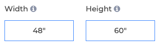 Width input field showing 48 inches and Height input field showing 60 inches