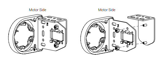 Two diagrams showing Nano motor side bracket assembly, open and closed positions