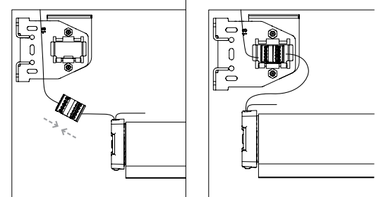 Nano shade low voltage motor connector snapping into spring clip before bracket installation