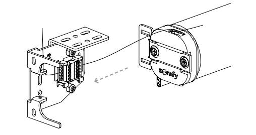 Somfy wirefree motor cable connecting from motor unit to wall bracket connector