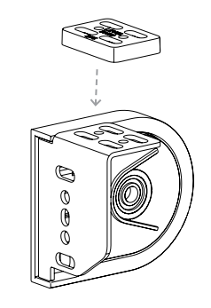Spacer block aligning onto Nano shade bracket from above, exploded view