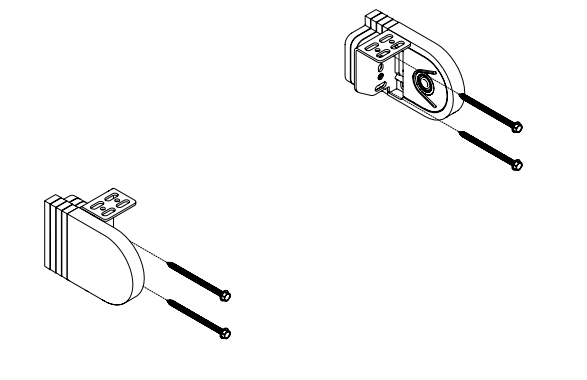 Two Nano shade bracket assemblies shown: motor-side bracket with circular gear opening and idler-side bracket, each with two mounting screws