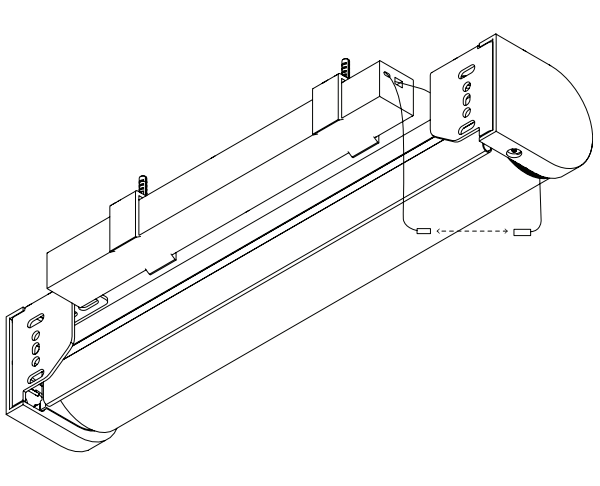 Nano shade housing isometric diagram showing external battery sliding into position at end cap