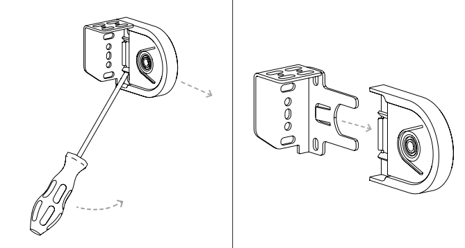 Screwdriver loosening bracket screw to separate end cap from shade bracket assembly