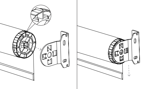 Idler pin end inserting into bracket, then spring side rib aligned upward during roller installation