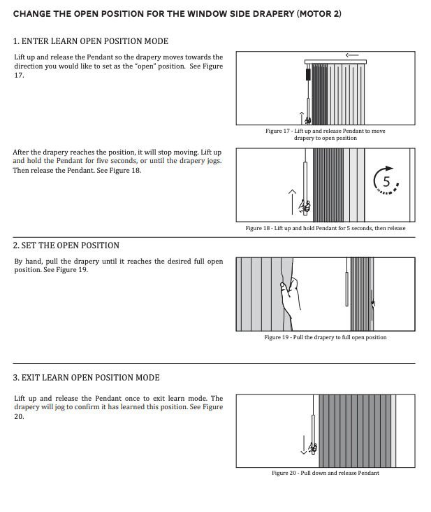Hand pulling SilenTrac drapery panel to set full open position, Figure 19