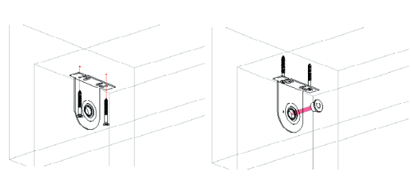 Two-panel diagram showing Nano bracket installation steps: aligning and securing bracket to wall pocket with screws
