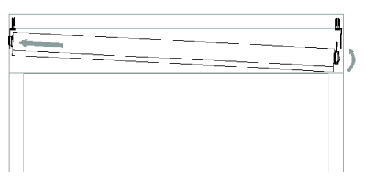 Nano shade roll being inserted into brackets, arrow indicating idler-side insertion direction