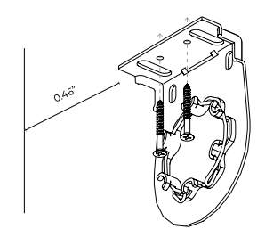 Nano bracket mounted to back wall showing 0.46-inch spacing measurement with screws and chain detail