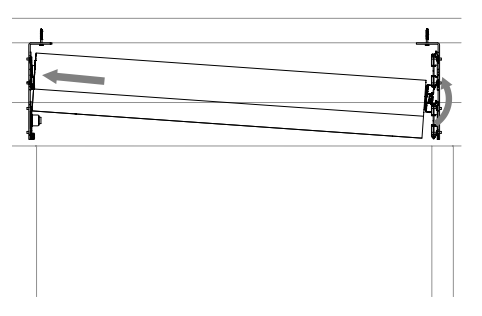 Diagram showing roll being inserted into brackets with arrow indicating idler-to-motor side installation direction