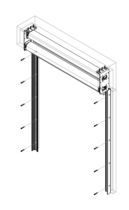Nano side channels aligned and screw-mounted to left and right end brackets on wall
