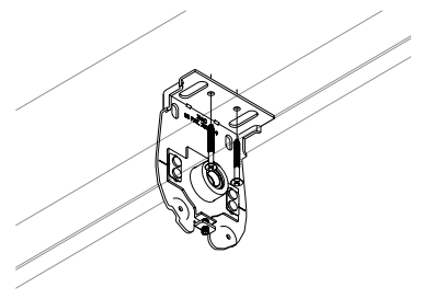 Nano motor side bracket mounted inside ceiling pocket, angled isometric view