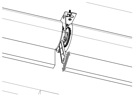 Nano bracket mounted to ceiling pocket with arrow indicating downward installation direction