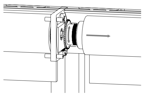 Nano roll motor side inserted into bracket with arrow indicating outward push direction