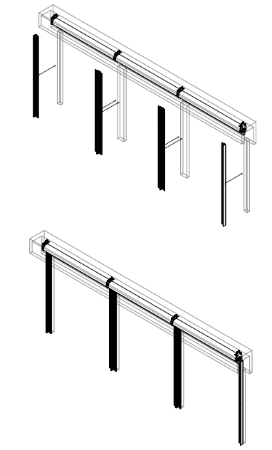 Two isometric diagrams comparing short and long Nano side channel panel configurations with vertical drops