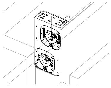 Motor side bracket mounted in pocket showing 0.46-inch distance from back wall